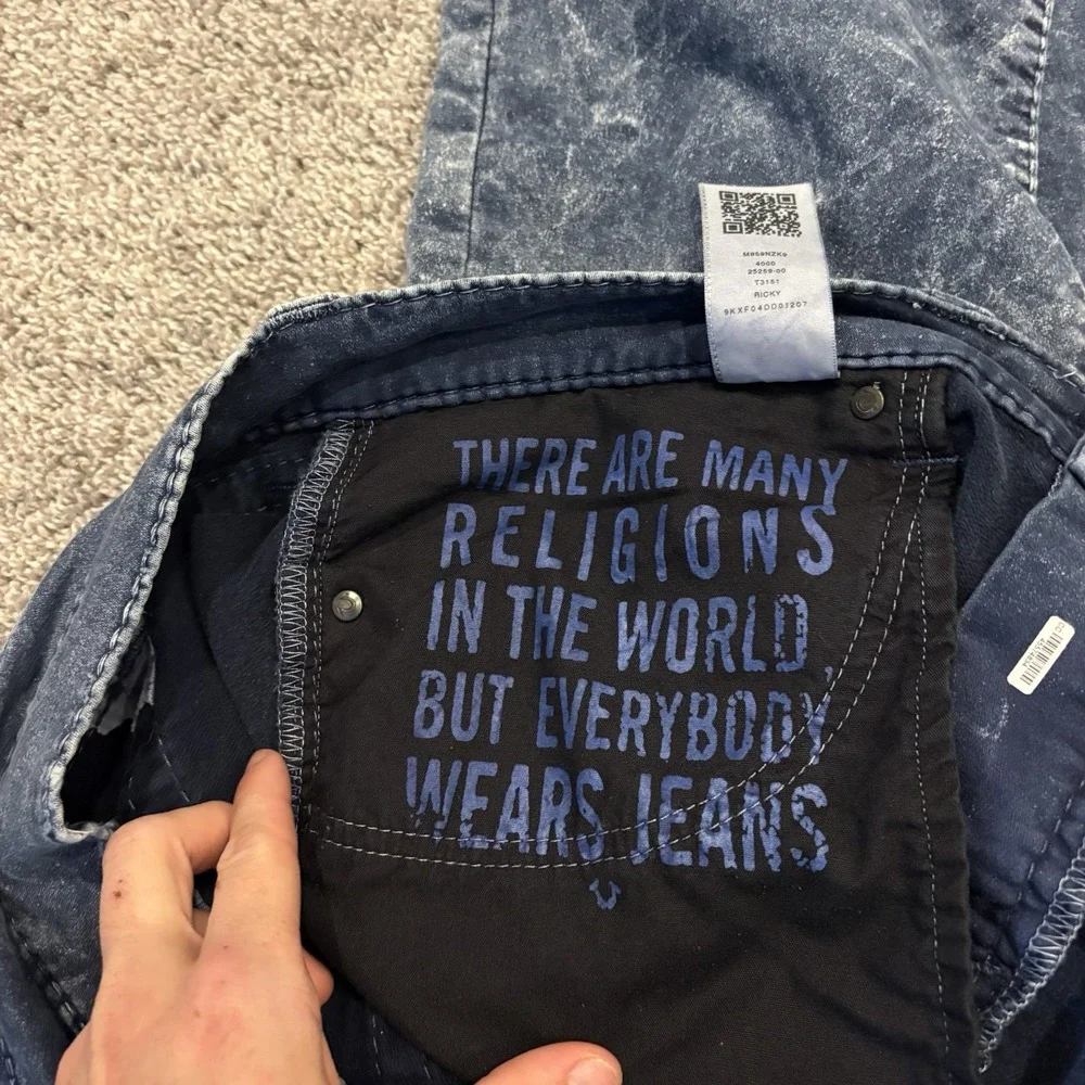 True Religion Ricky Jeans Y2K Relaxed Straight Wide Leg Acid Wash Stretch 42X33